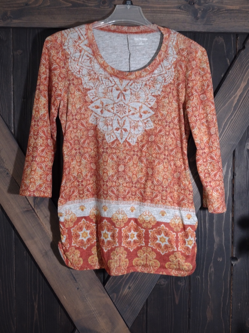 Kim Rogers Top 3/4 Sleeve Orange Color Size Large